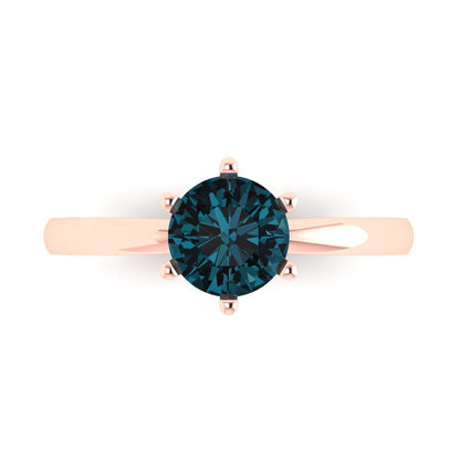 1 cttw Natural London Blue Topaz Solitaire  Engagement Ring - Solid Rose Gold (VVS1, Round Cut,6.5mm)