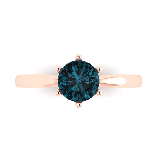 1 cttw Natural London Blue Topaz Solitaire  Engagement Ring - Solid Rose Gold (VVS1, Round Cut,6.5mm)