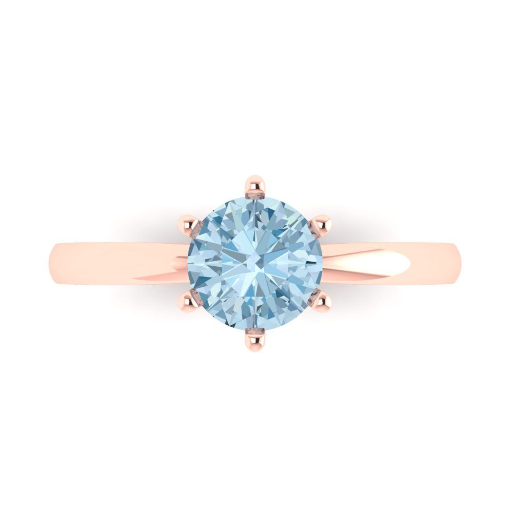 1 cttw Natural Swiss Blue Topaz Solitaire  Engagement Ring - Solid Rose Gold (VVS1, Round Cut,6.5mm)