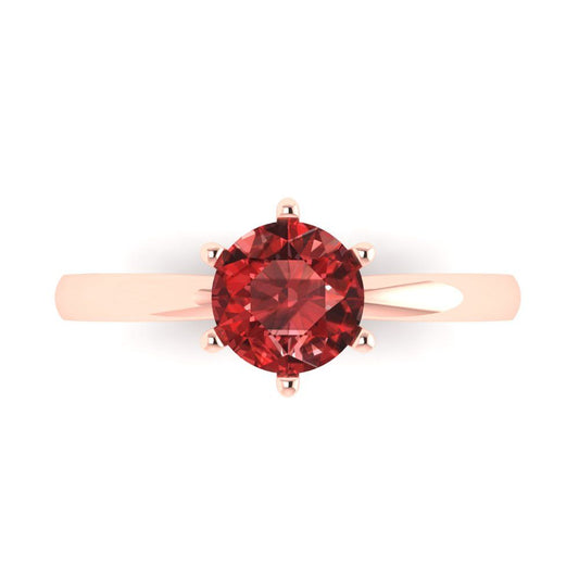 1 cttw Natural Garnet Solitaire  Engagement Ring - Solid Rose Gold (VVS1, Round Cut,6.5mm)