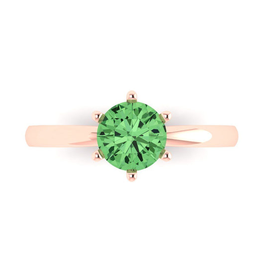 1 cttw Zirconia Simulated Green Diamond Solitaire  Engagement Ring - Solid Rose Gold (VVS1, Round Cut,6.5mm)