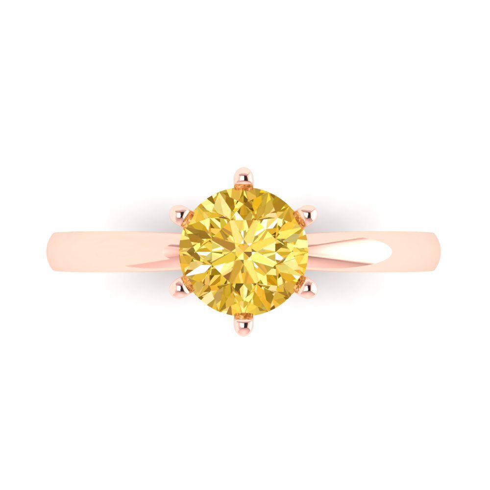 1 cttw Natural Citrine Solitaire  Engagement Ring - Solid Rose Gold (VVS1, Round Cut,6.5mm)