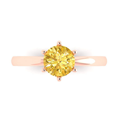1 cttw Natural Citrine Solitaire  Engagement Ring - Solid Rose Gold (VVS1, Round Cut,6.5mm)