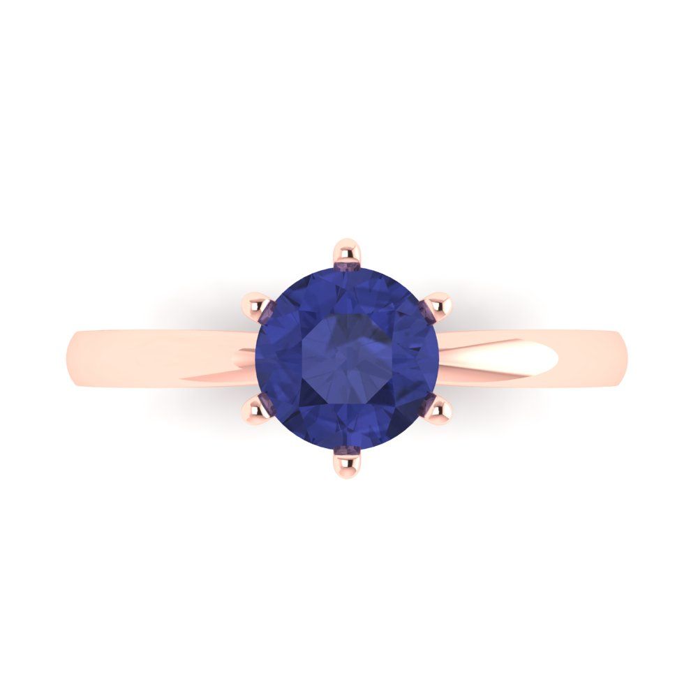 1 cttw Simulated Tanzanite Solitaire  Engagement Ring - Solid Rose Gold (VVS1, Round Cut,6.5mm)