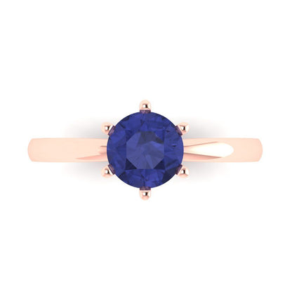 1 cttw Simulated Tanzanite Solitaire  Engagement Ring - Solid Rose Gold (VVS1, Round Cut,6.5mm)