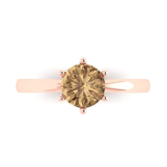 1 cttw Zirconia Simulated Champagne Diamond Solitaire  Engagement Ring - Solid Rose Gold (VVS1, Round Cut,6.5mm)