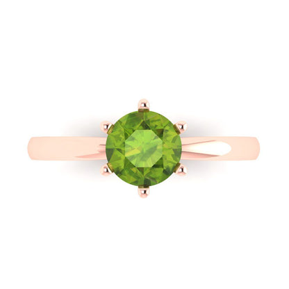 1 cttw Natural Peridot Solitaire  Engagement Ring - Solid Gold (Round Cut,6.5mm)