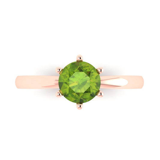 1 cttw Natural Peridot Solitaire  Engagement Ring - Solid Rose Gold (VVS1, Round Cut,6.5mm)