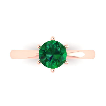 1 cttw Simulated Emerald Solitaire  Engagement Ring - Solid Gold (Round Cut,6.5mm)