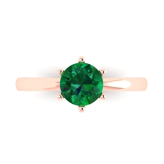 1 cttw Simulated Emerald Solitaire  Engagement Ring - Solid Rose Gold (VVS1, Round Cut,6.5mm)