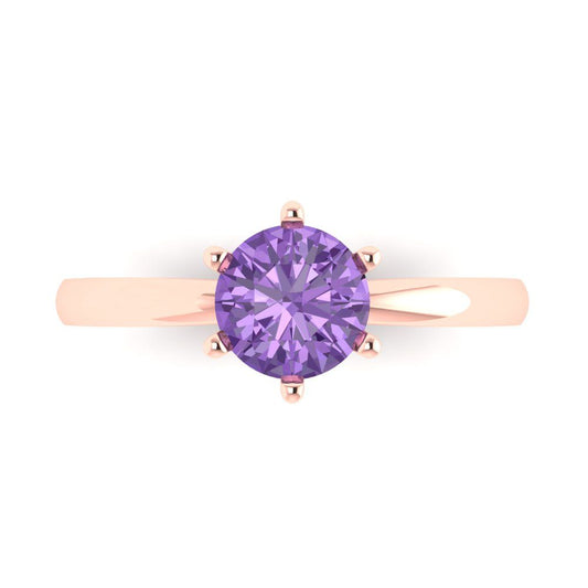 1 cttw Simulated Alexandrite Solitaire  Engagement Ring - Solid Rose Gold (VVS1, Round Cut,6.5mm)