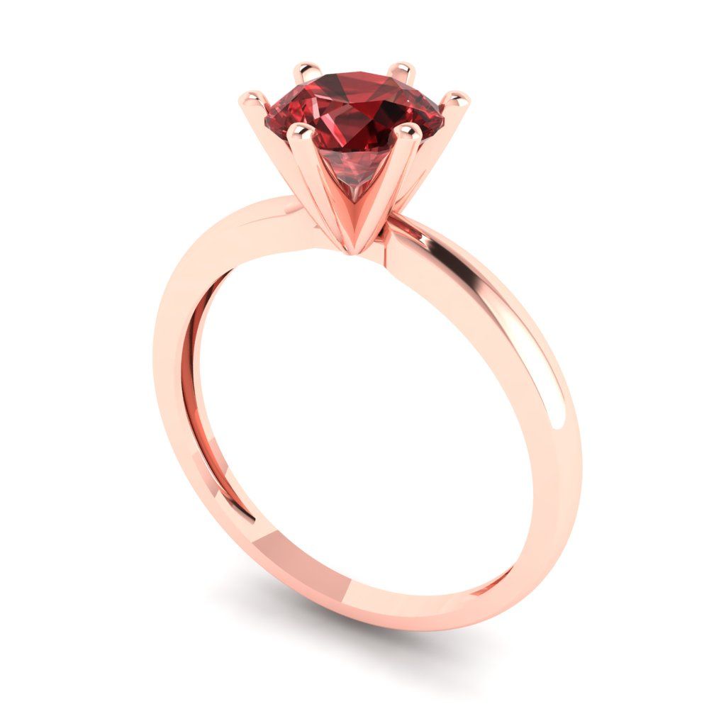 1 cttw Natural Garnet Solitaire  Engagement Ring - Solid Gold (Round Cut,6.5mm)