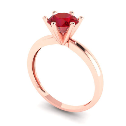 1 cttw Simulated Ruby Solitaire  Engagement Ring - Solid Rose Gold (VVS1, Round Cut,6.5mm)