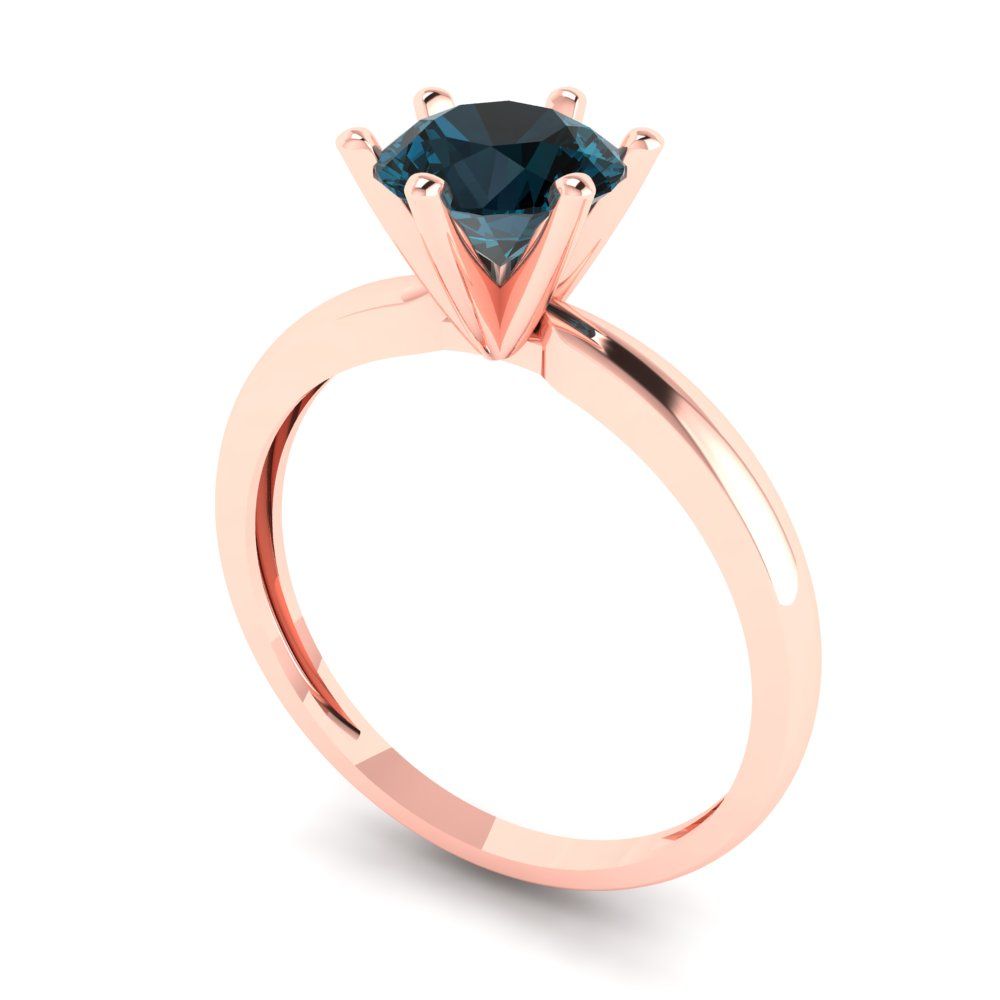 1 cttw Natural London Blue Topaz Solitaire  Engagement Ring - Solid Rose Gold (VVS1, Round Cut,6.5mm)