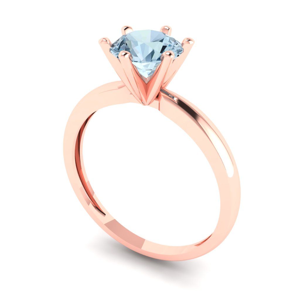 1 cttw Natural Swiss Blue Topaz Solitaire  Engagement Ring - Solid Rose Gold (VVS1, Round Cut,6.5mm)