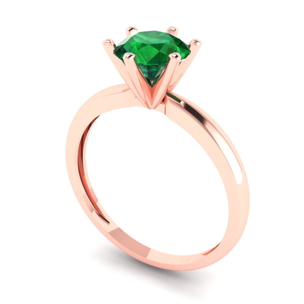 1 cttw Simulated Emerald Solitaire  Engagement Ring - Solid Gold (Round Cut,6.5mm)