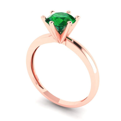 1 cttw Simulated Emerald Solitaire  Engagement Ring - Solid Gold (Round Cut,6.5mm)