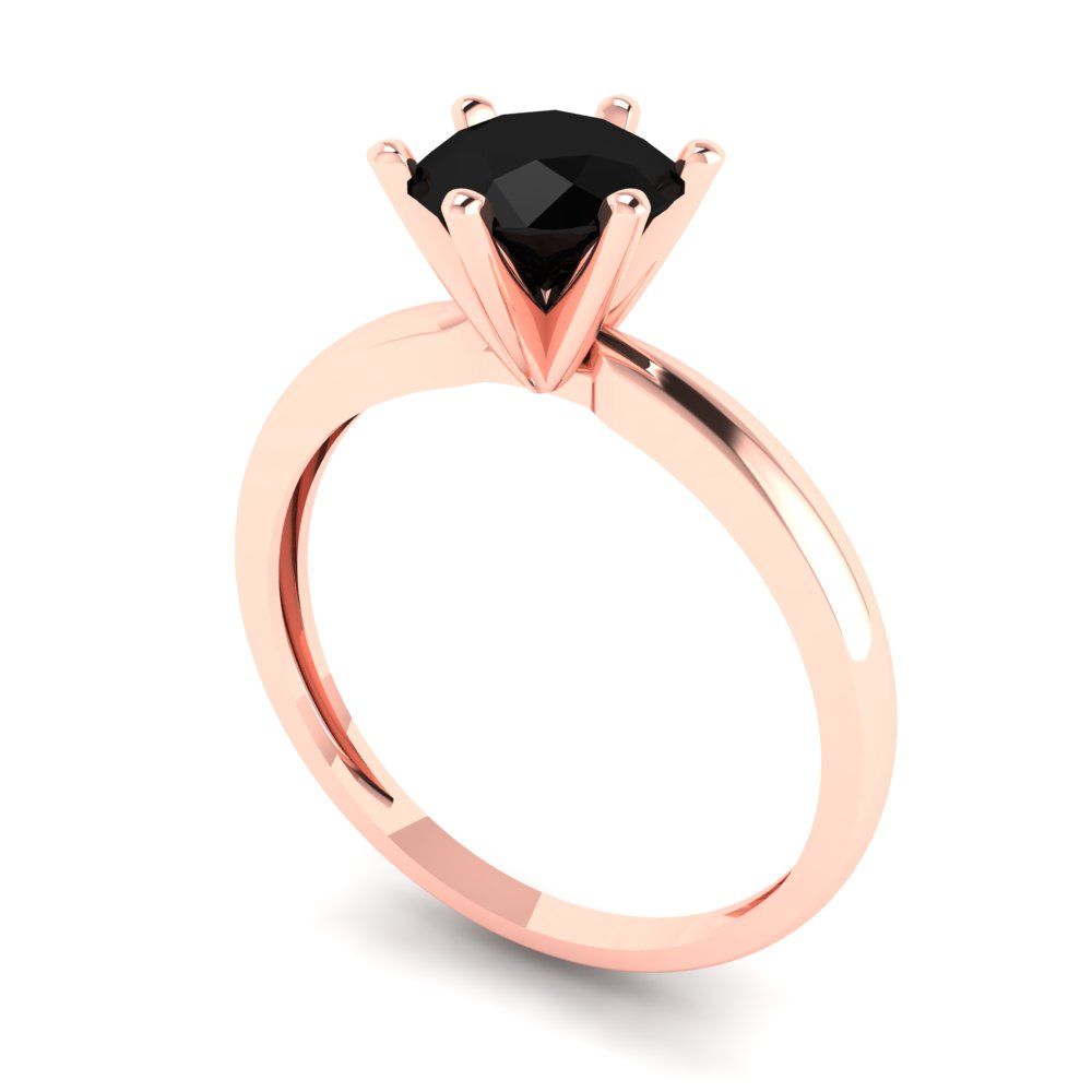 1 cttw Natural Onyx Solitaire  Engagement Ring - Solid Rose Gold (VVS1, Round Cut,6.5mm)