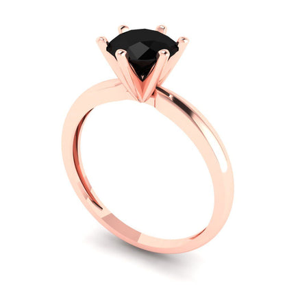 1 cttw Natural Onyx Solitaire  Engagement Ring - Solid Rose Gold (VVS1, Round Cut,6.5mm)