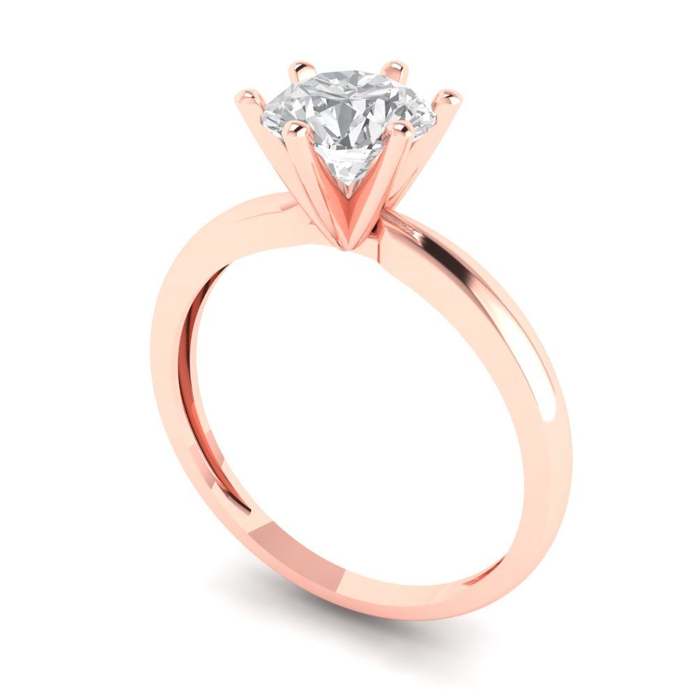 1 cttw Moissanite Solitaire  Engagement Ring - Solid Rose Gold (VVS1, Round Cut,6.5mm)