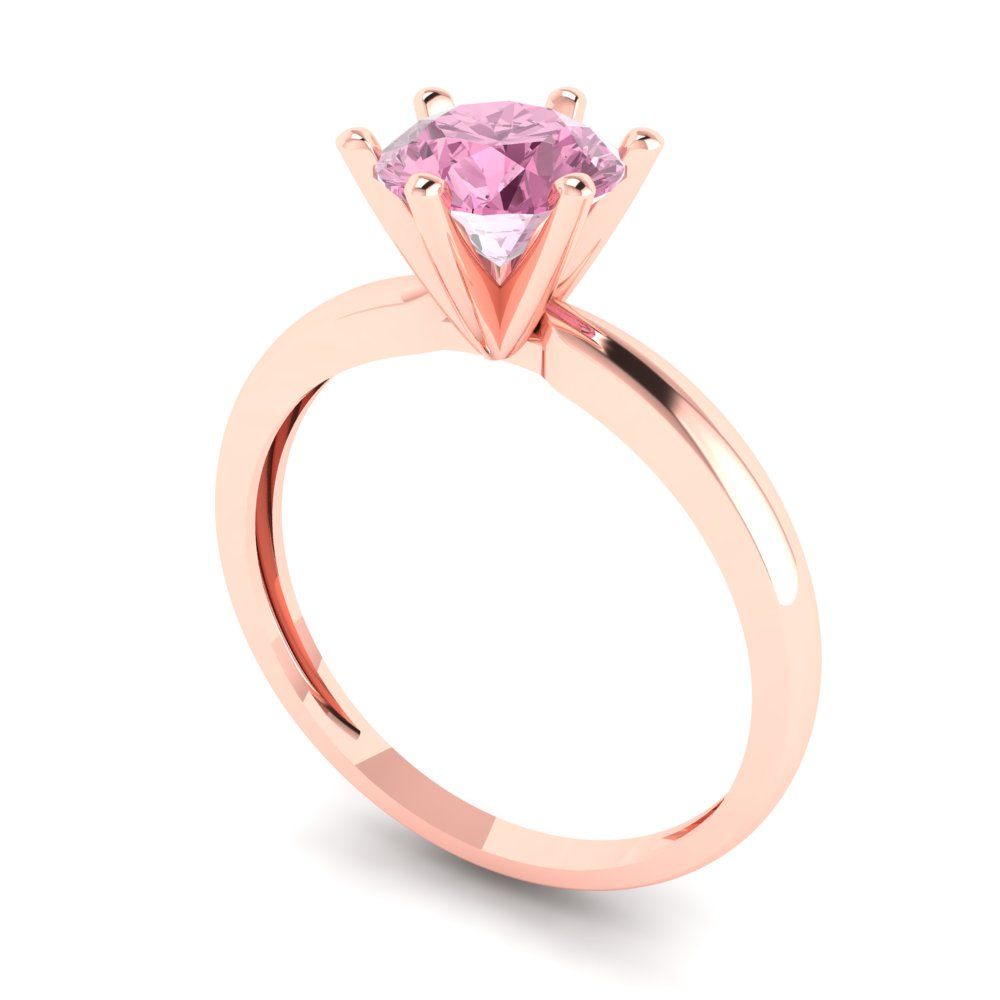1 cttw Zirconia Simulated Pink Diamond Solitaire  Engagement Ring - Solid Rose Gold (VVS1, Round Cut,6.5mm)