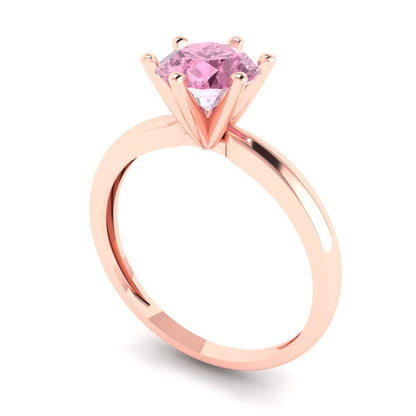 1 cttw Zirconia Simulated Pink Diamond Solitaire  Engagement Ring - Solid Rose Gold (VVS1, Round Cut,6.5mm)