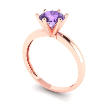 1 cttw Simulated Alexandrite Solitaire  Engagement Ring - Solid Gold (Round Cut,6.5mm)