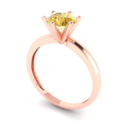 1 cttw Natural Citrine Solitaire  Engagement Ring - Solid Rose Gold (VVS1, Round Cut,6.5mm)