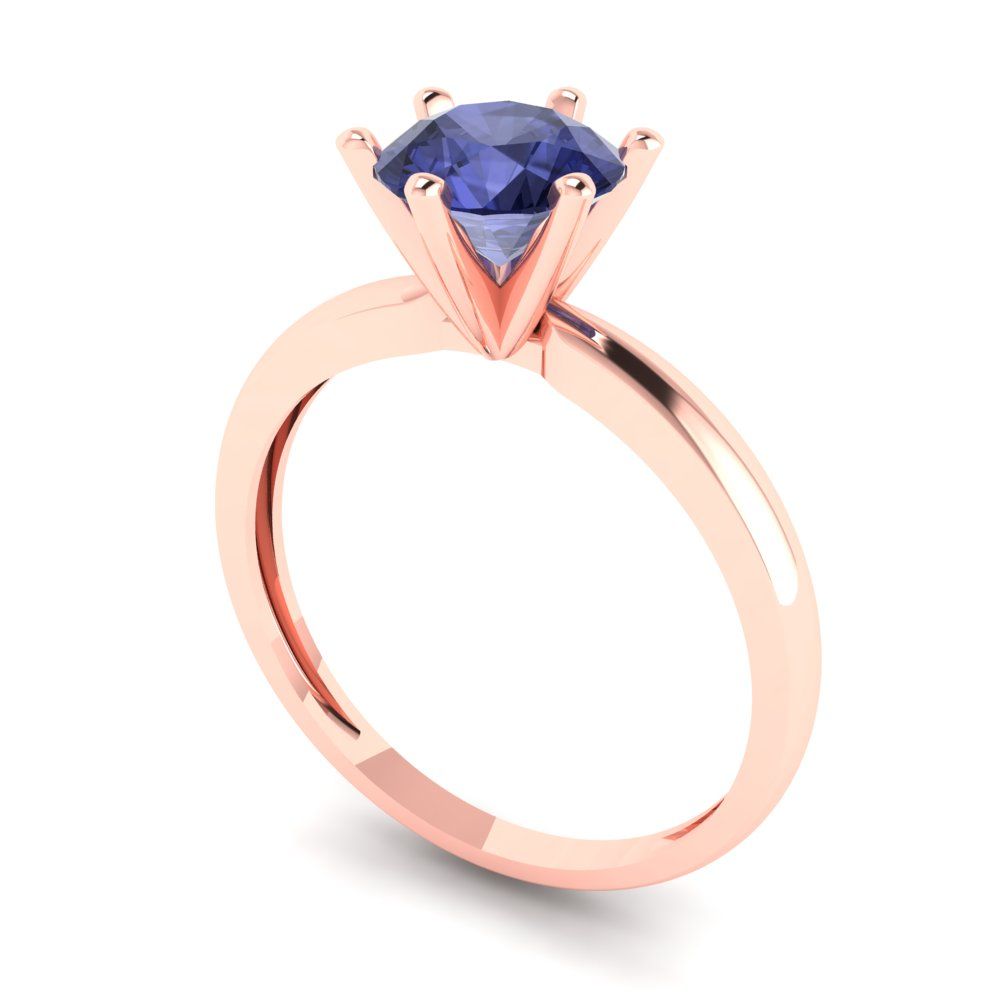 1 cttw Simulated Tanzanite Solitaire  Engagement Ring - Solid Rose Gold (VVS1, Round Cut,6.5mm)