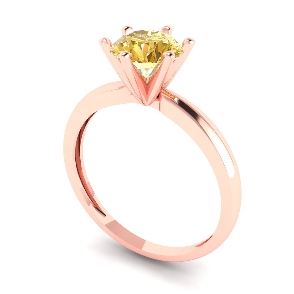 1 cttw Zirconia Simulated Yellow Diamond Solitaire  Engagement Ring - Solid Rose Gold (VVS1, Round Cut,6.5mm)