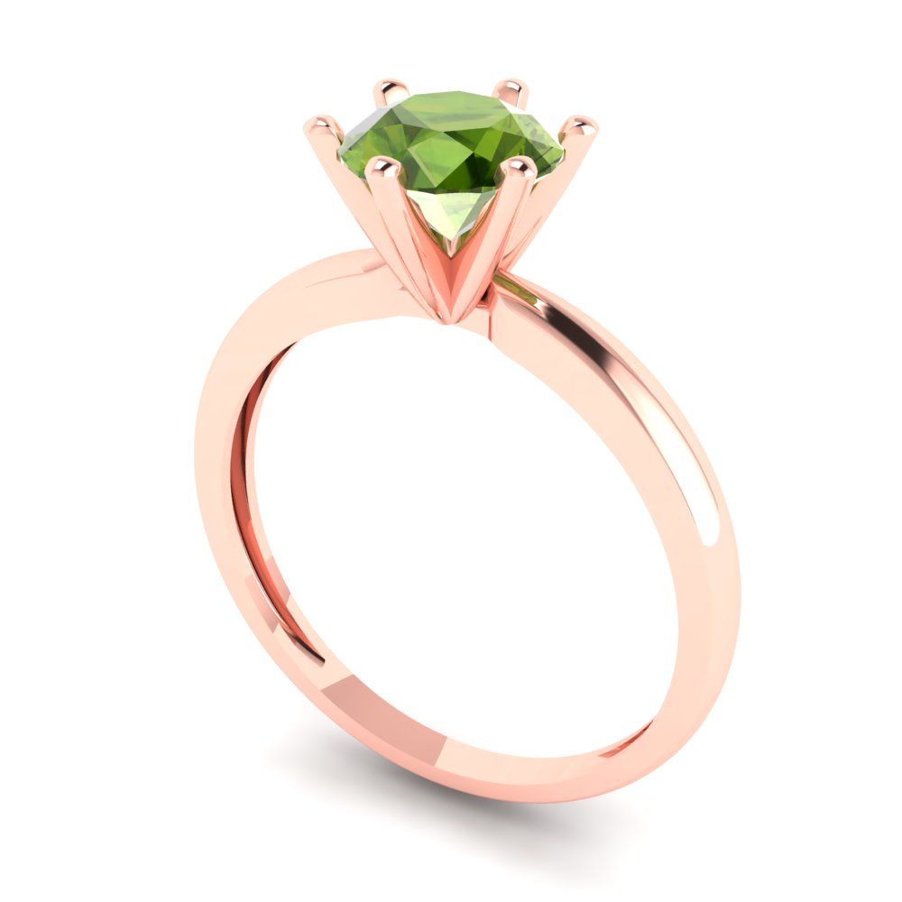 1 cttw Natural Peridot Solitaire  Engagement Ring - Solid Gold (Round Cut,6.5mm)
