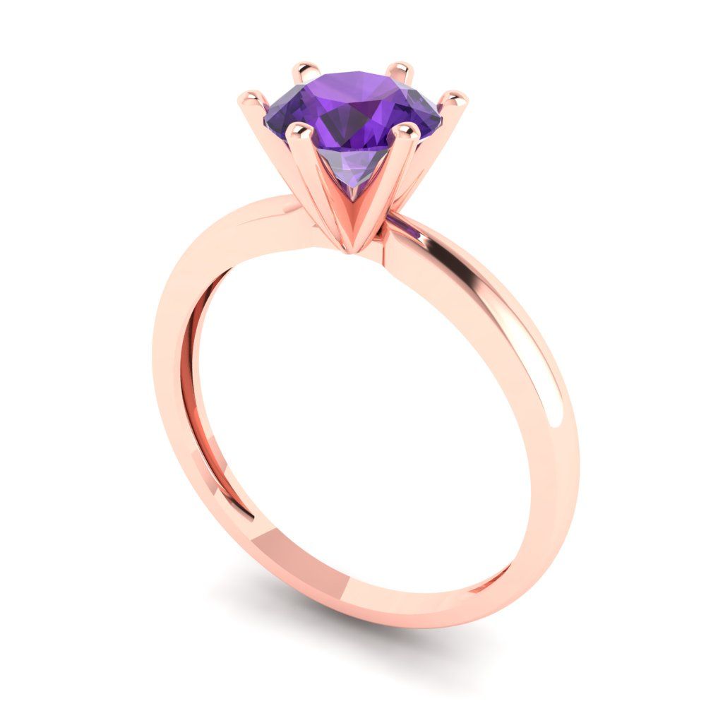 1 cttw Natural Amethyst Solitaire  Engagement Ring - Solid Gold (Round Cut,6.5mm)