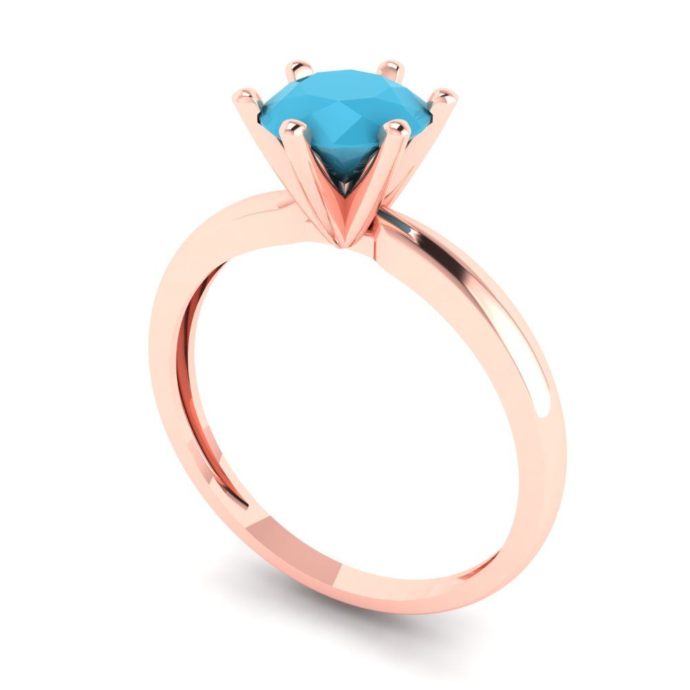 1 cttw Simulated Turquoise Solitaire  Engagement Ring - Solid Gold (Round Cut,6.5mm)