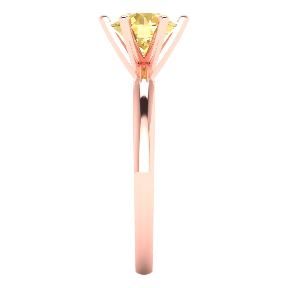 1 cttw Zirconia Simulated Yellow Diamond Solitaire  Engagement Ring - Solid Rose Gold (VVS1, Round Cut,6.5mm)