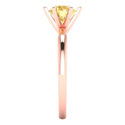 1 cttw Zirconia Simulated Yellow Diamond Solitaire  Engagement Ring - Solid Rose Gold (VVS1, Round Cut,6.5mm)