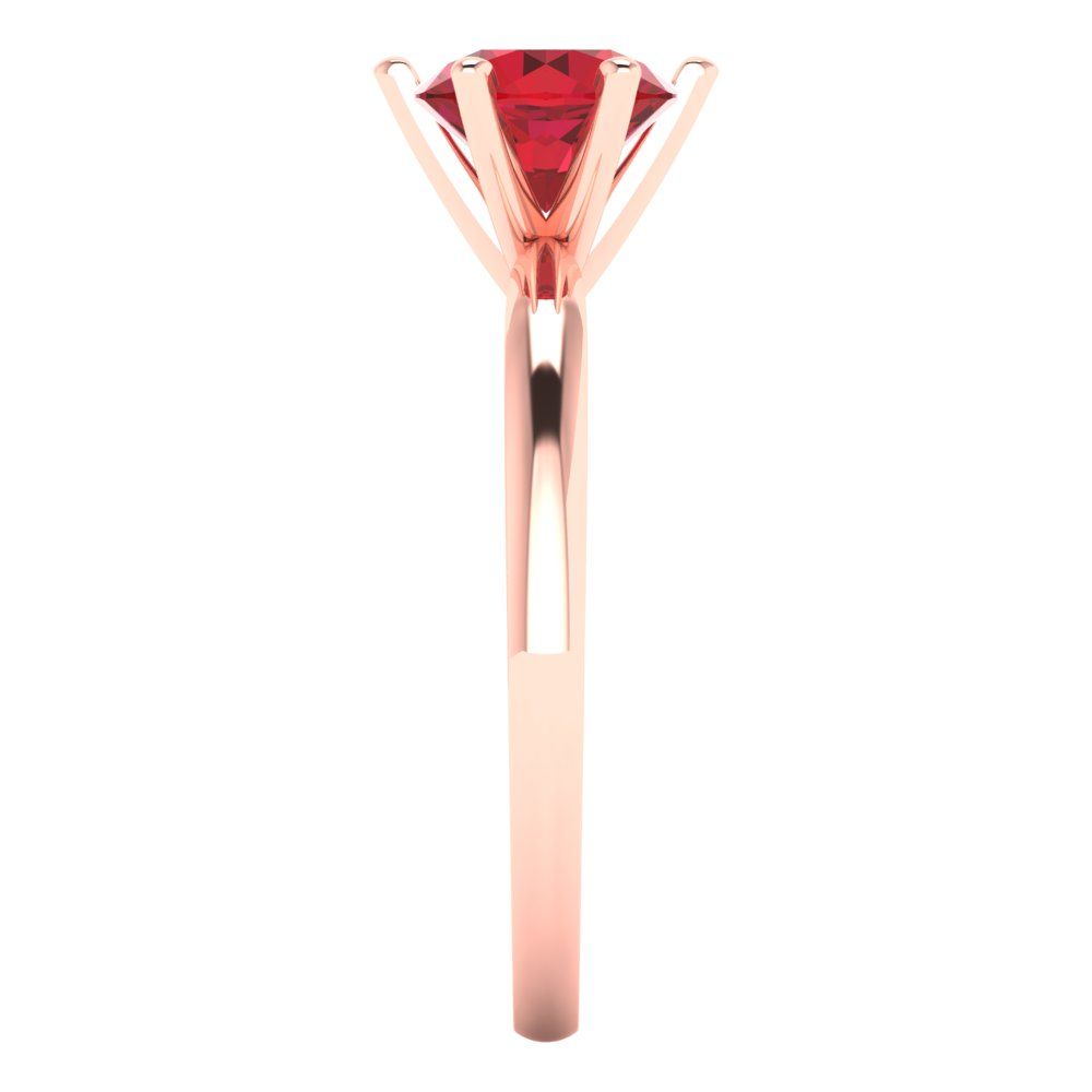 1 cttw Simulated Ruby Solitaire  Engagement Ring - Solid Rose Gold (VVS1, Round Cut,6.5mm)