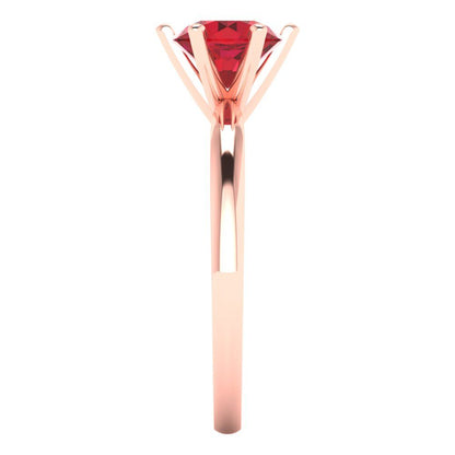 1 cttw Simulated Ruby Solitaire  Engagement Ring - Solid Rose Gold (VVS1, Round Cut,6.5mm)