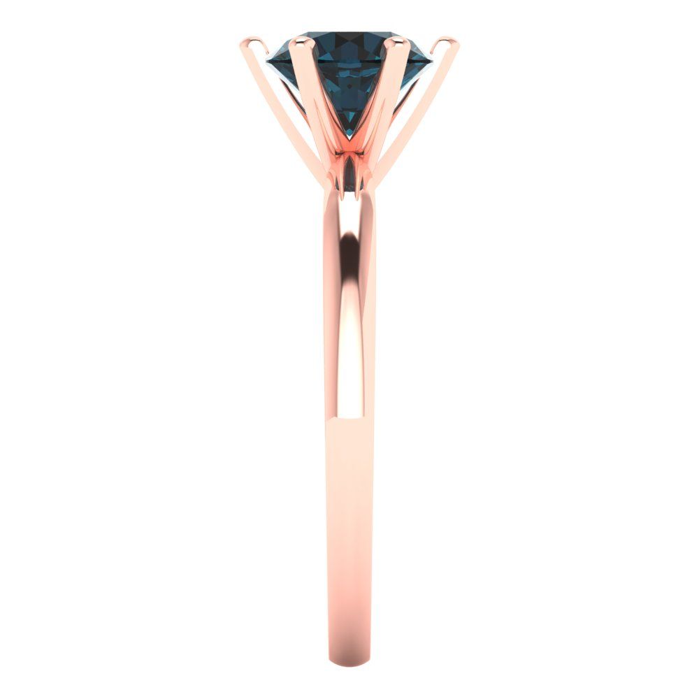 1 cttw Natural London Blue Topaz Solitaire  Engagement Ring - Solid Rose Gold (VVS1, Round Cut,6.5mm)