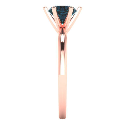 1 cttw Natural London Blue Topaz Solitaire  Engagement Ring - Solid Rose Gold (VVS1, Round Cut,6.5mm)