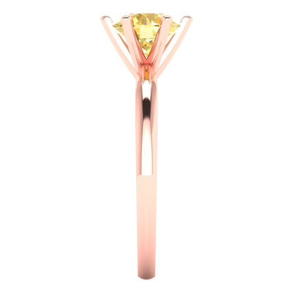 1 cttw Natural Citrine Solitaire  Engagement Ring - Solid Rose Gold (VVS1, Round Cut,6.5mm)