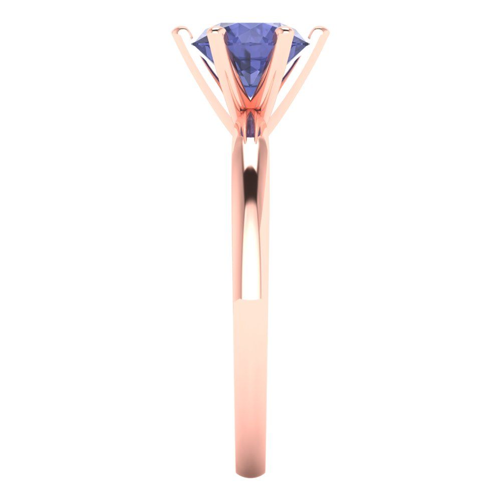 1 cttw Simulated Tanzanite Solitaire  Engagement Ring - Solid Rose Gold (VVS1, Round Cut,6.5mm)