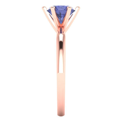 1 cttw Simulated Tanzanite Solitaire  Engagement Ring - Solid Rose Gold (VVS1, Round Cut,6.5mm)