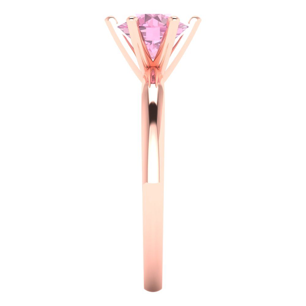 1 cttw Zirconia Simulated Pink Diamond Solitaire  Engagement Ring - Solid Rose Gold (VVS1, Round Cut,6.5mm)