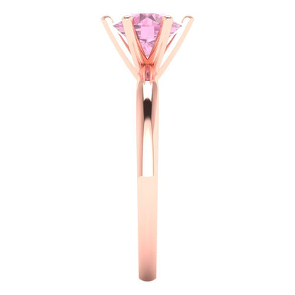 1 cttw Zirconia Simulated Pink Diamond Solitaire  Engagement Ring - Solid Rose Gold (VVS1, Round Cut,6.5mm)