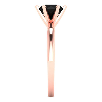 1 cttw Natural Onyx Solitaire  Engagement Ring - Solid Rose Gold (VVS1, Round Cut,6.5mm)