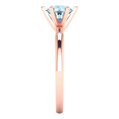 1 cttw Natural Swiss Blue Topaz Solitaire  Engagement Ring - Solid Rose Gold (VVS1, Round Cut,6.5mm)