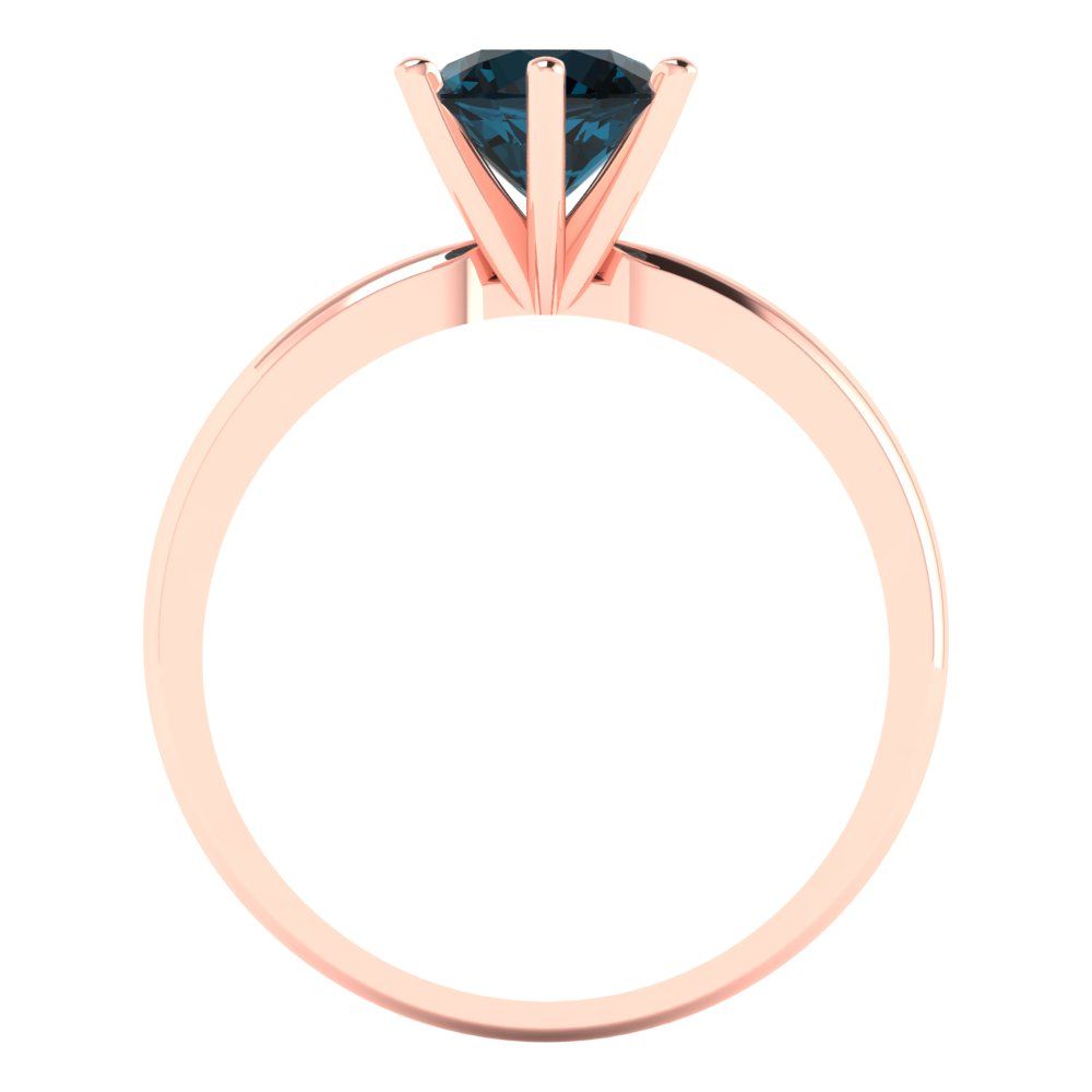 1 cttw Natural London Blue Topaz Solitaire  Engagement Ring - Solid Rose Gold (VVS1, Round Cut,6.5mm)