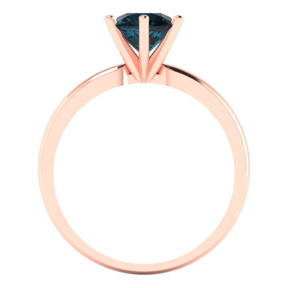 1 cttw Natural London Blue Topaz Solitaire  Engagement Ring - Solid Rose Gold (VVS1, Round Cut,6.5mm)