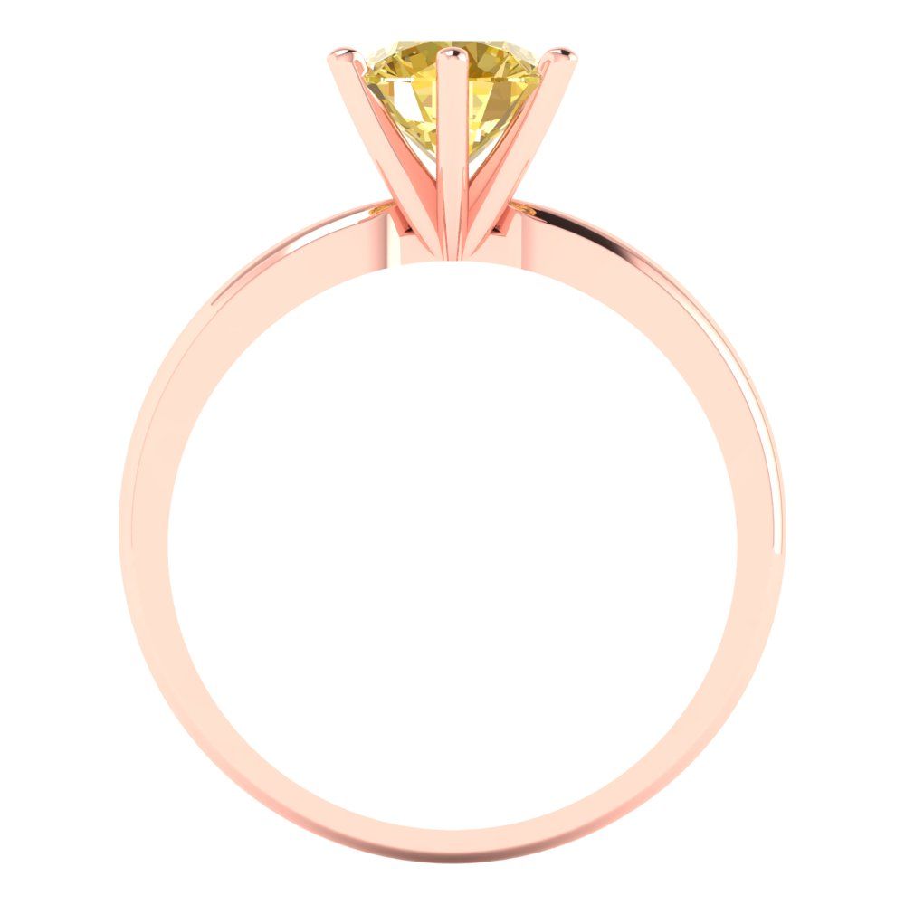 1 cttw Zirconia Simulated Yellow Diamond Solitaire  Engagement Ring - Solid Rose Gold (VVS1, Round Cut,6.5mm)