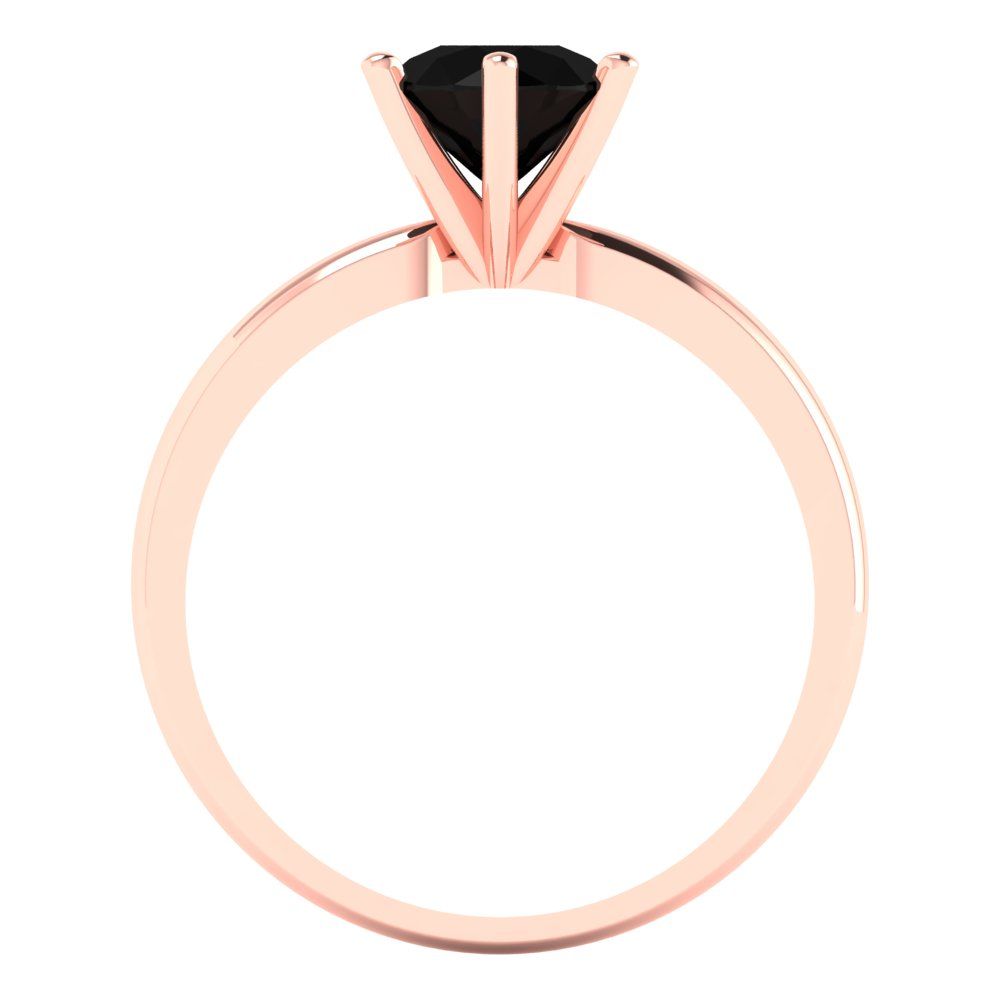 1 cttw Natural Onyx Solitaire  Engagement Ring - Solid Rose Gold (VVS1, Round Cut,6.5mm)